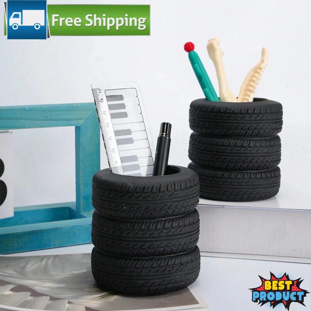Desk Organizer Pen Holder Pen Pencil Tire Shaped Holder Case Office Stationery
