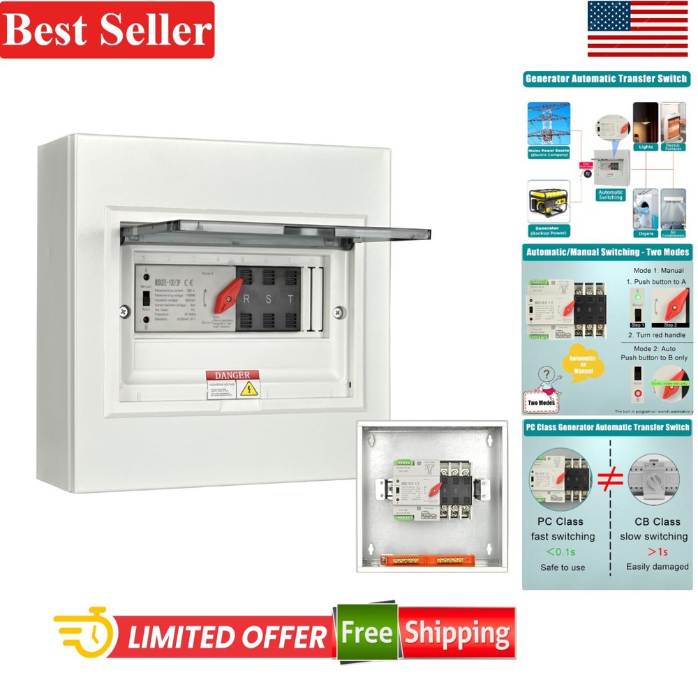 Automatic Transfer Switch 100 Amp 3 Pole for Home Generator 240V 24,000W