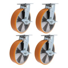 4 Pcs Industrial Casters 8″ Caster Wheel With Brake 6000lbs Orange Aluminum Core