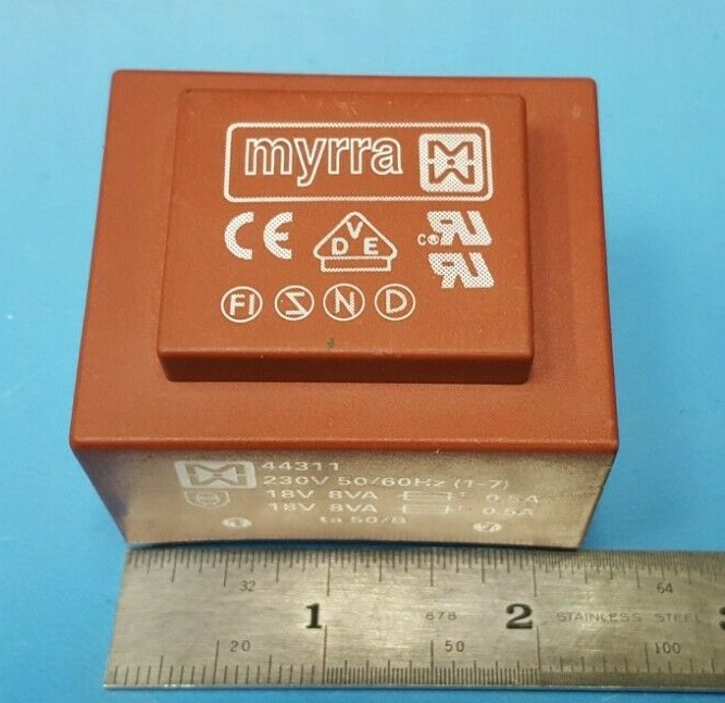 Transformer MYRRA, 44311, Primary : 230V 50/60Hz, Secondary : 18V 8VA – 18V 8VA