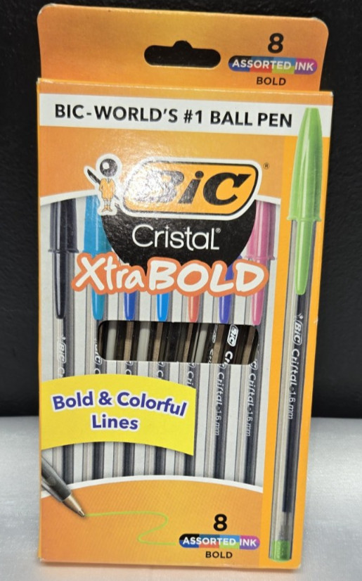 BIC Cristal Ballpoint Pens Xtra BOLD 1.6mm Medium Point Assorted Ink 8 Pack