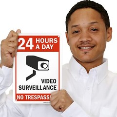 24 Hours Video Surveillance Plastic Sign 10″x7″ Black/Red on White