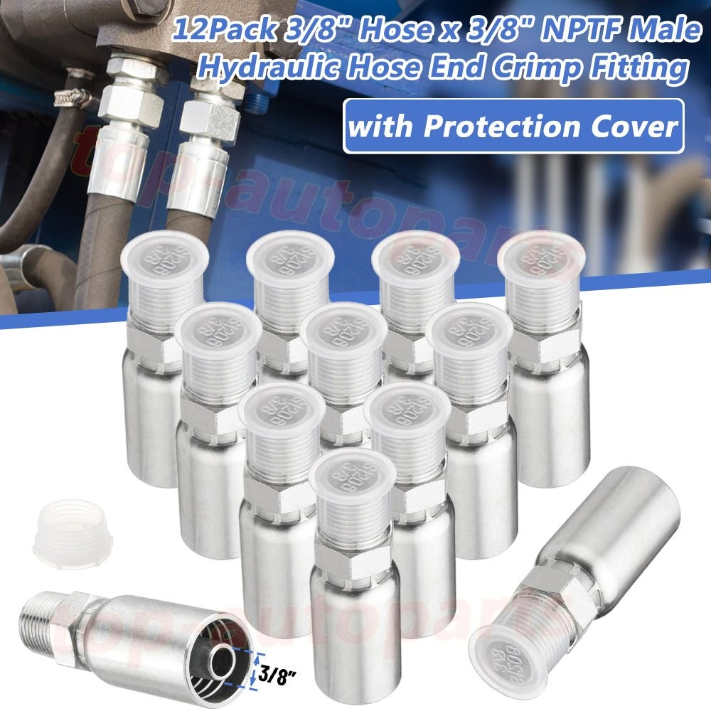 12 Pack Hydraulic Hose Fittings, 3/8″ I.D. Hose X 3/8″ NPTF Male with Protection
