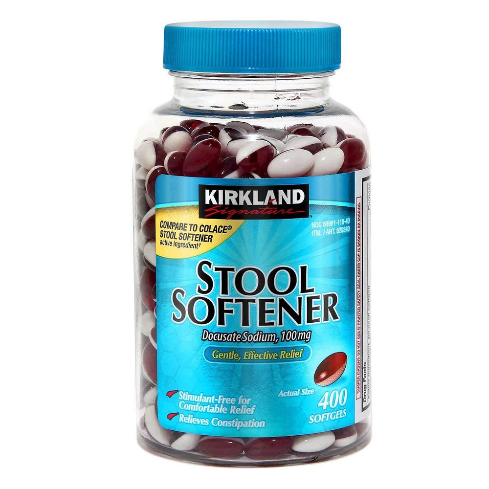 Kirkland Signature Stool Softener Docusate Sodium 100 mg 400 Softgels (Pack of 2