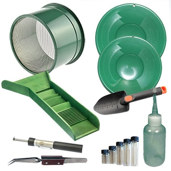 Sluice Monkey M5P Gold Panning Kit 10″ & 12″ Gold Pans, 6″ Mimi Classifier, Via