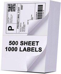 1000 Labels/500 Sheets Half Sheet Self Adhesive Shipping Labels for Laser & I…