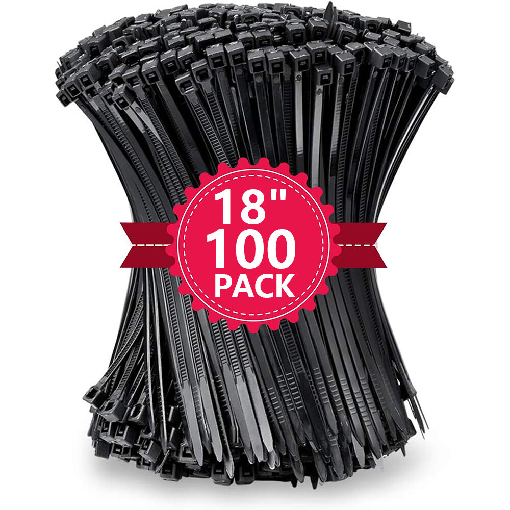 100Pcs 18″ Cable Ties Heavy Duty 50 LBS Ultra Nylon Wrap Wire Zip UV Resistant