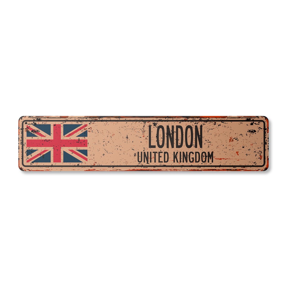 LONDON UNITED KINGDOM Vintage Street Sign British Britons Brits flag country