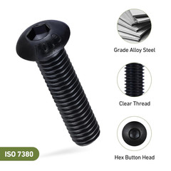 M6 x 10mm 100PCS Button Head Hex Socket Cap Screws Bolts, 10.9 Grade Alloy Steel