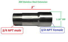 3″ Length 3/4″ NPT Male to Female Stainless Steel Exhaust Extension Adapter