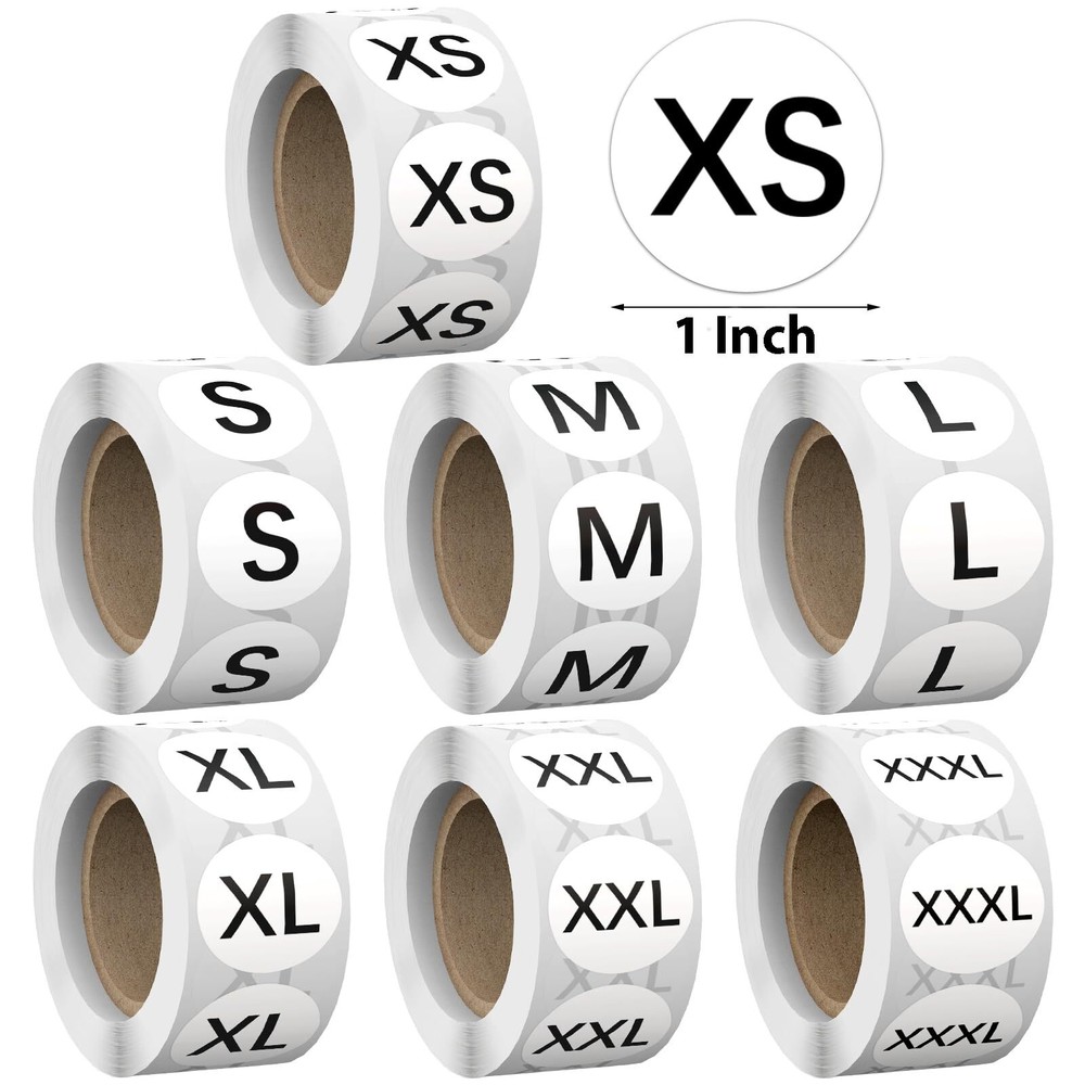 3500 PCS Clothing Size Stickers Label Self Adhesive (XS, S, M, L, XL, XXL, XXXL)