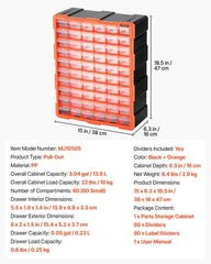 VEVOR 60-Drawer Storage Organizer Plastic Drawer Parts Storage Cabinet Stackable