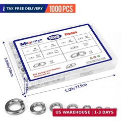 1000 Pcs Spring Lock Washers Assortment Kit – 9 SAE Sizes Split Lock Washers, 30