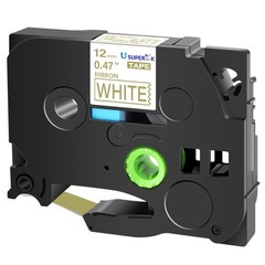 1PK Satin Ribbon Gold on White Compatible with Brother P-Touch Tze TZ-R234 12MM