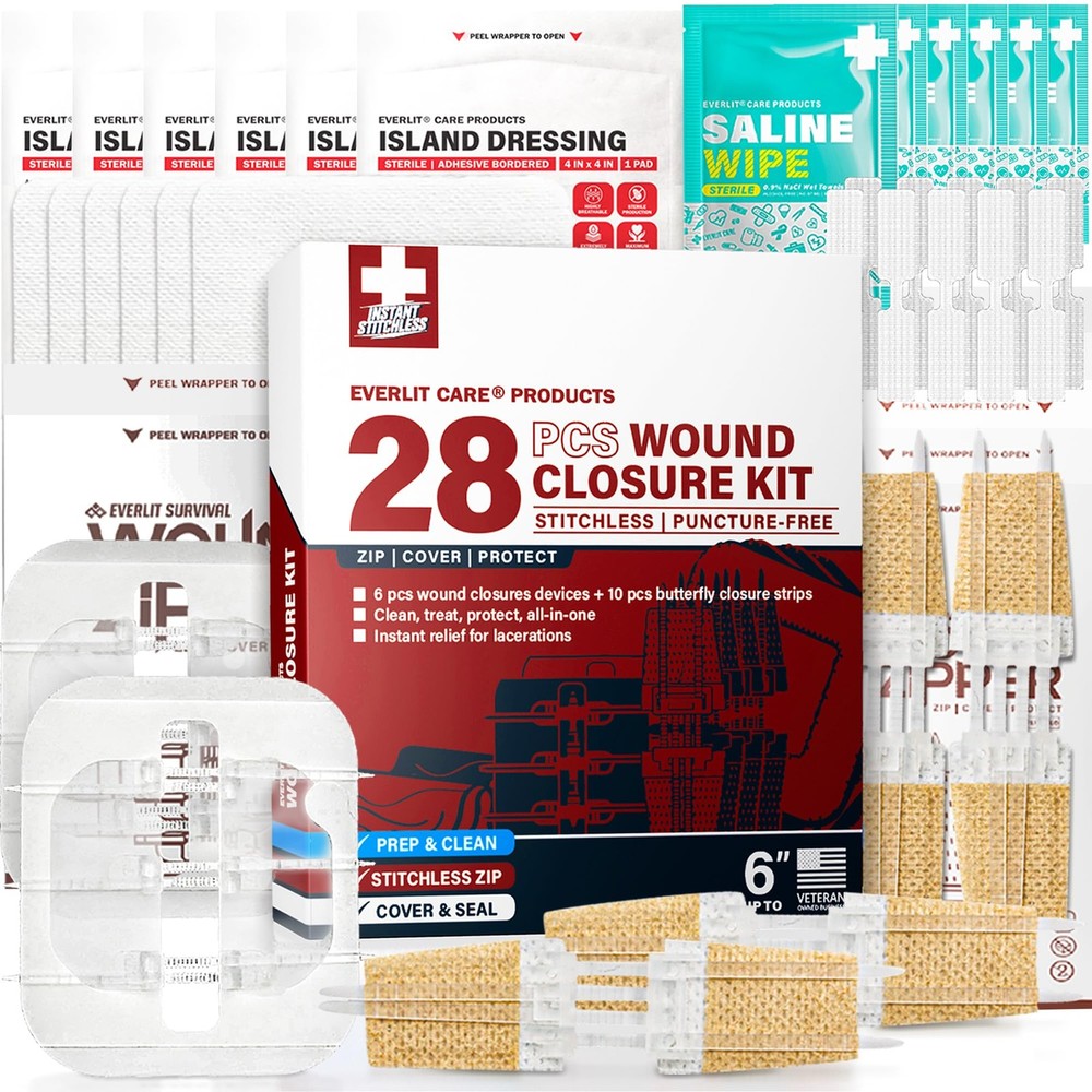 EVERLIT CARE Wound Closure Kit | For Up to 6″ Cuts & Lacerations, Transparent