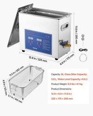 VEVOR Ultrasonic Cleaner 6L-Class Ultrasonic Parts Cleaner 40kHz for Jewelry