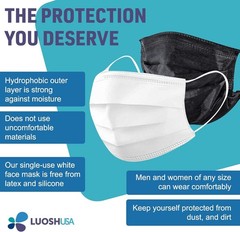 American Made Disposable Face Masks – 50 Count – Kids & Adults – Black & White