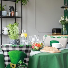 Dining Chair Cover, 6 Pcs St. Patrick’s Day, Shamrock Gnome, Plaid, Stretchable,