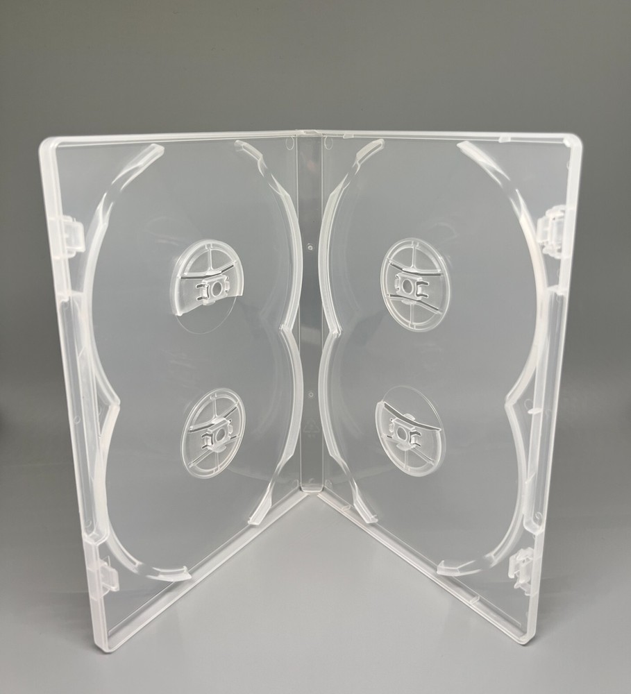 2 PCS TOP QUALITY NEW 14MM SLIM QUAD 4 DISC DVD CASE, SUPER CLEAR, RAM42-DS