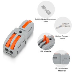 50pcs Lever Wire Connectors 1 in 2 Out Splicing Compact Splitter Terminal Block