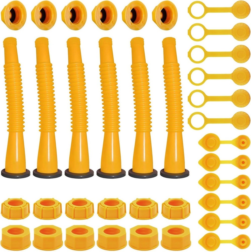 Old Style Gas Can Spout Replacement w/Tough Nozzles Screw Collar Vent Caps 6 Kit