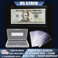 100 Pack Acid Free Paper Money Sleeves With Storage Case Dollar Bill Holders US