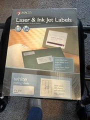 MACO Laser / Ink Jet White Address Labels, 1” x 2-5/8” 3000 Labels (100 Sheets)