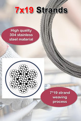 3/16″ Stainless Steel Cable 100Ft Wire Rope with Wire Rope Clamps and Thimble, 4