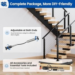 Muzata 4-8FT Black Cable Railing Kit 36″ Stair Post System Complete RC09 DIY