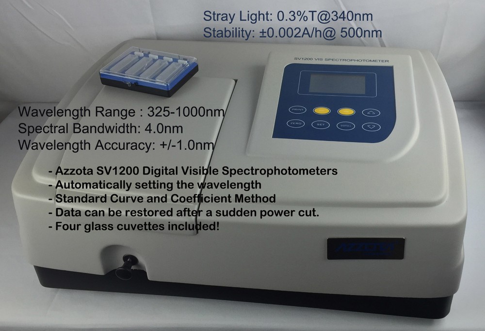 Azzota ® SV-1200, Digital 4nm Visible Spectrophotometer