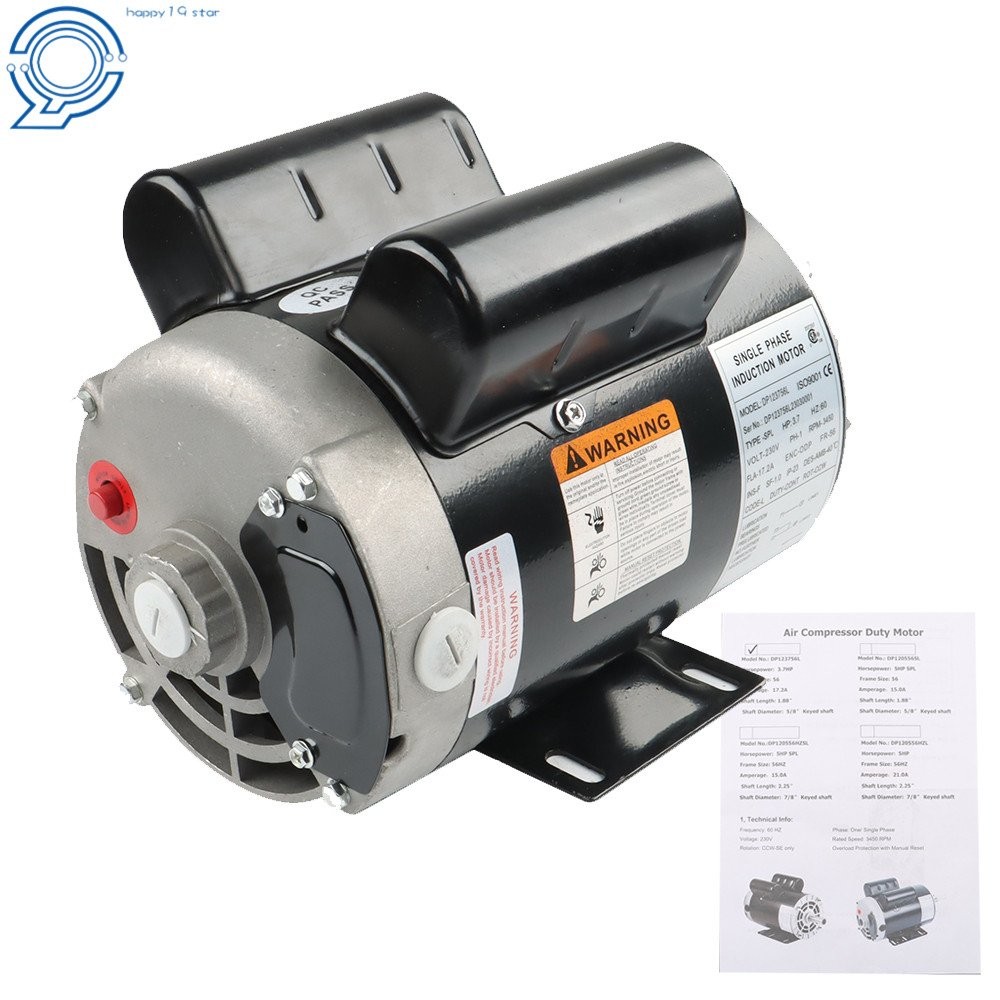 3.7 HP 1 Phase Electric Motor 3450RPM Compressor Duty 56 Frame 5/8″ Shaft 230 V