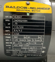 Baldor-Reliance VL3507 Industrial Motor 3/4HP 1725RPM 115/230VAC (R107)