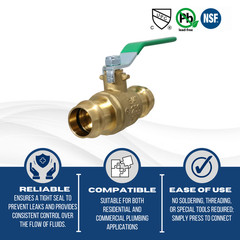 10 Pack XFITTING 1″ Press Ball Valve, Lead Free Brass, Full Port, ProPress
