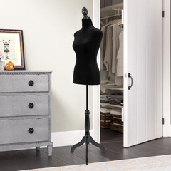 FDW Adjustable Female Dress Form Sewing Mannequin Wooden Tripod Stand Black