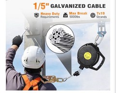 Self Retracting Lifeline 50FT Fall Protection Retractable Lanyard, Class 1 SRL