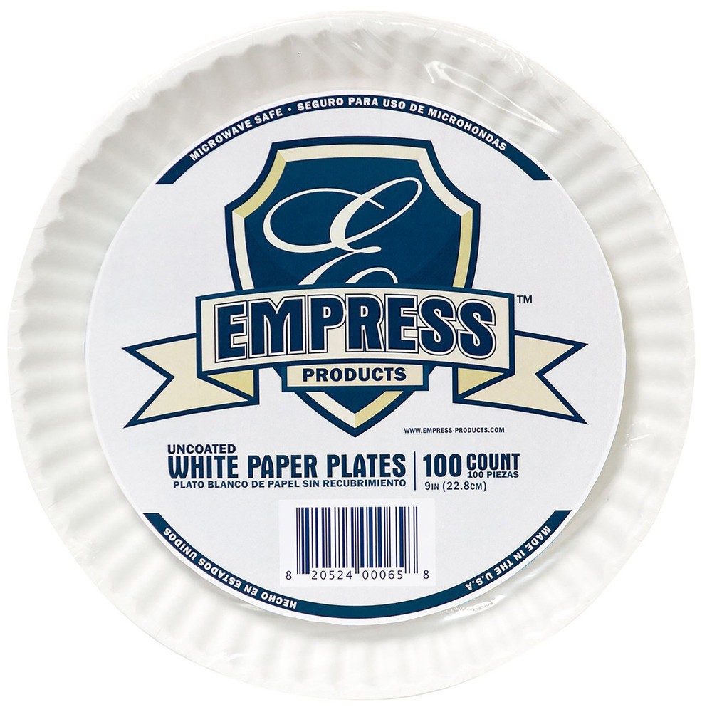 RJ Schinner Co Empress White Paper Plate, 9-Inch (12/CS)