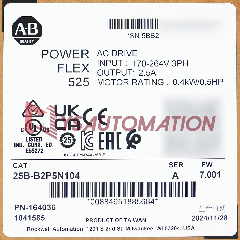 New Sealed 25B-B2P5N104 Allen-Bradley PowerFlex 525 AC Drive 0.4kW 0.5Hp US