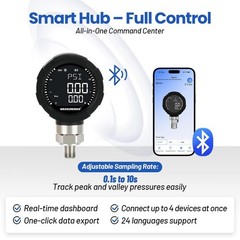 MEASUREMAN Digital Pressure Gauge 0-10000 PSI Bluetooth 1/4 NPT SS MA360