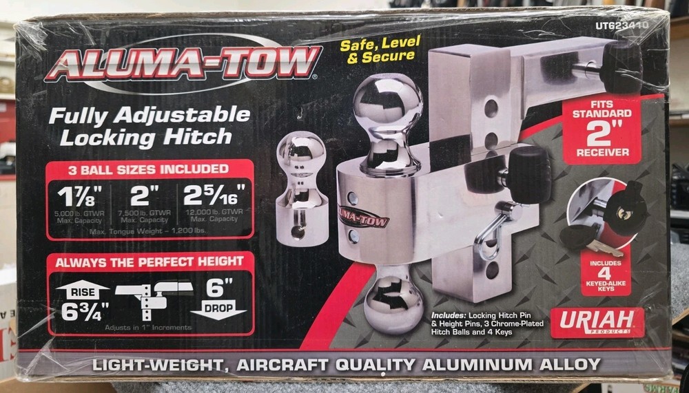 NEW Aluma-Tow Fully Adjustable Lightweight Aluminum Alloy Trailer Locking Hitch