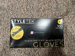 20 Boxes of 100 – Style Tek Flex Stretch Black Nitrile Gloves Powder Free,Medium
