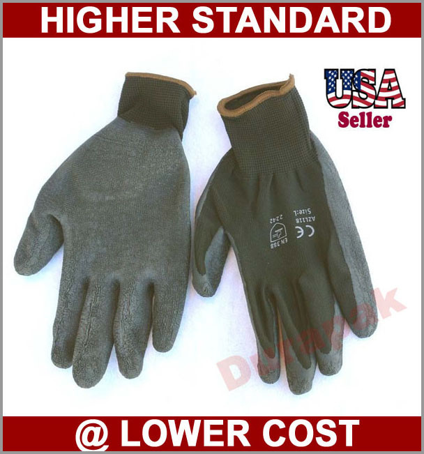 144 Pair Polyester Work Gloves Black Latex Coating S,M,L,XL Industrial Warehouse