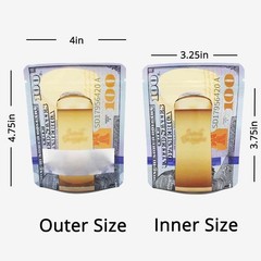 100Pcs 3.5g Mylar Bags US Dollar Print Zipper Seal Food Grade Storage Pouches