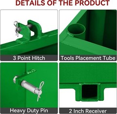 Ballast Box 3 Pt Hitch 800LBS Counterweight for Cat 1 Tractor Steel Heavy Duty