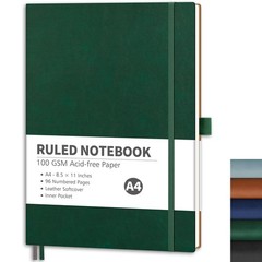 RETTACY Lined Journal Notebook, 96 Numbered 8.5 × 11 inches, Dark Green