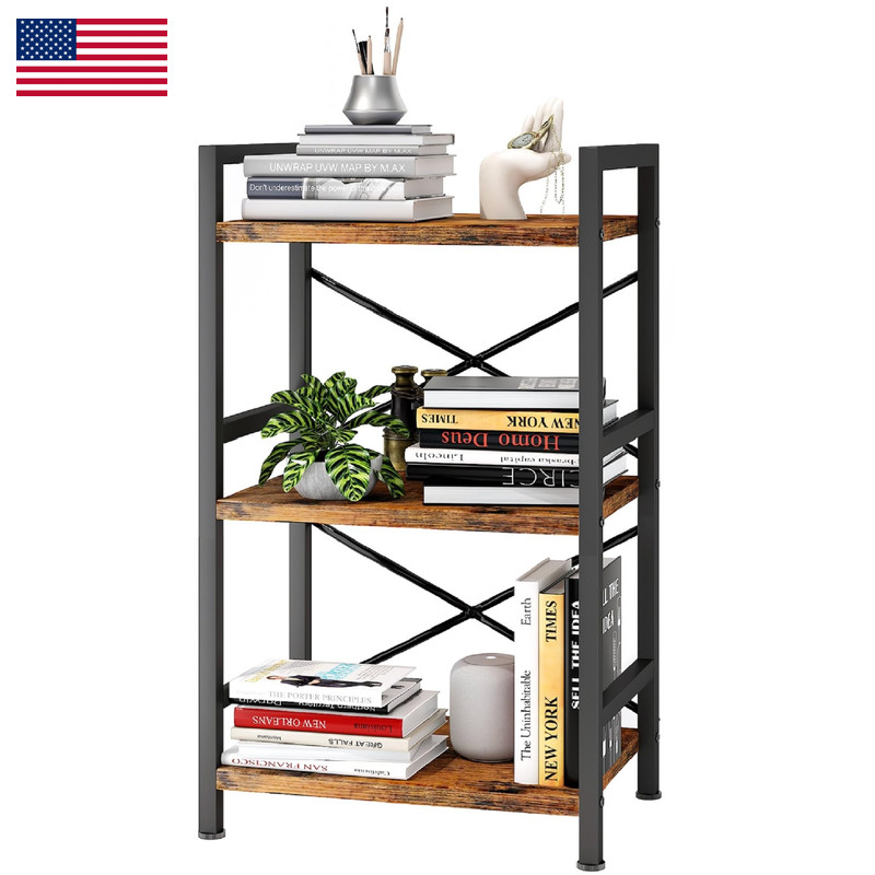 Homeiju Bookshelf 3 Tier Industrial Bookcase Metal Small Bookcase Rustic
