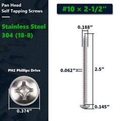 10 x 2-1/2 40 Pack Stainless Steel Phillips Pan Head Wood Screws, Stainless