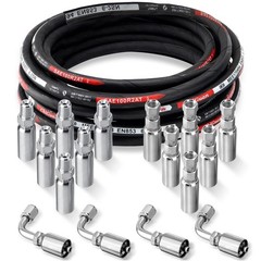 33FT 1/4″ Hydraulic Hose w/ 16 Fittings (JIC Female & NPTF Male & JIC Female 90°