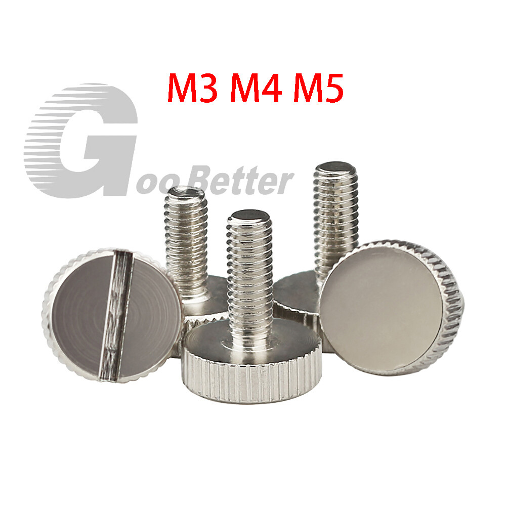 Knurled Thumb Screws Slotted M3/M4/M5 Flat Head Hand Grip Knob Slot Drive Bolts