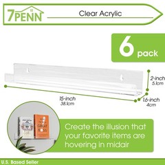 7Penn Floating Book Display Shelves – 6pk 15in Clear Acrylic Shelves for Wall