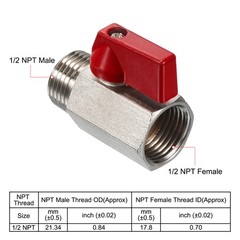 2Pcs 1/2 NPT Brass Mini Ball Valve NPT Female to Male Shut-Off Valve Red